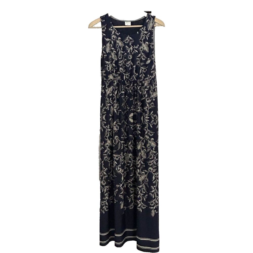 Soma Maxi Dress Size Medium Navy/Ivory Floral Print Sleeveless Cottage Beach